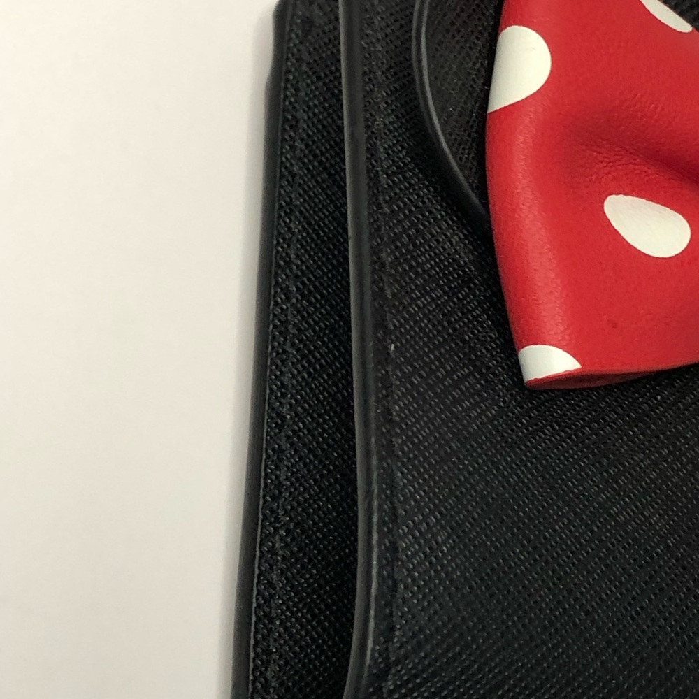 Kate Spade Disney Minnie Mouse Bow Adalyn Leather Bifold Compact Wallet Black - Picture 4 of 16
